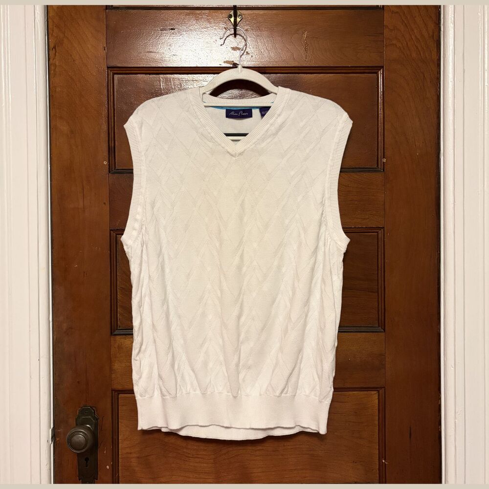 Alan Flusser Cream Cotton Sweater Vest Textured Knit Mens L / Unisex